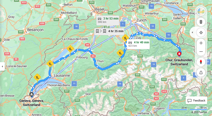 Anreise von Geneva Zu Chur Über E25, a8·Toll on route