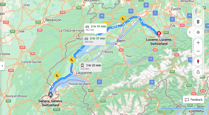 Anreise von Geneva Zu Lucerne Über E25, A5·Toll on route