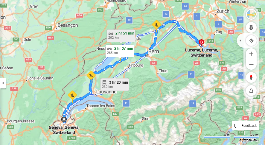 Anreise von Geneva Zu Lucerne Über E25, E35·Toll on route
