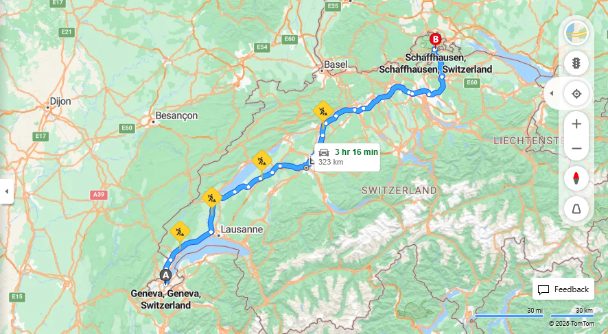 Anreise von Geneva Zu Schaffhausen Über E25, E41·Toll on route