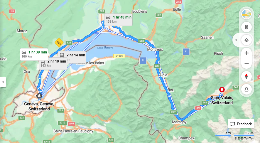 Anreise von Geneva Zu Sion Über E62, E25·Toll on route