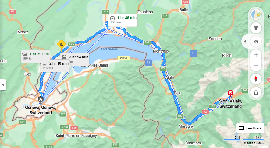 Anreise von Geneva Zu Sion Über E62, Route du Landar·Toll on route