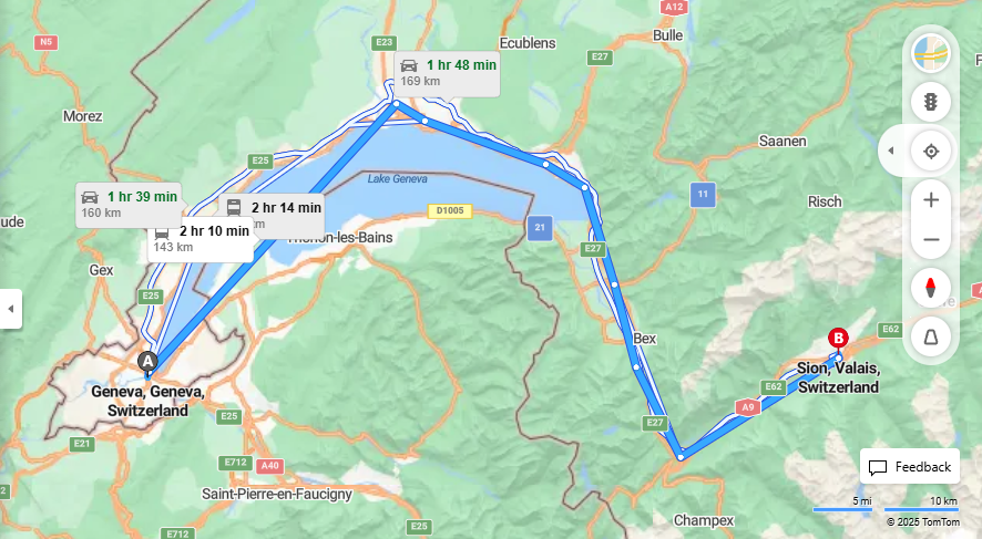 Anreise von Geneva Zu Sion Über 

IR90


