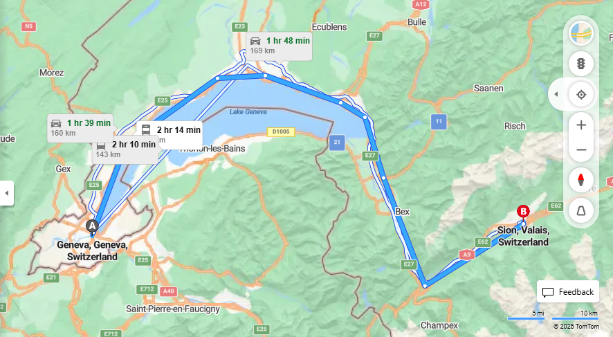 Anreise von Geneva Zu Sion Über 

IR95


