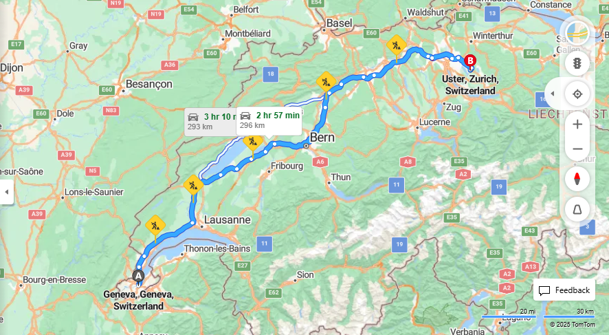 Anreise von Geneva Zu Uster Über E25, a1·Toll on route