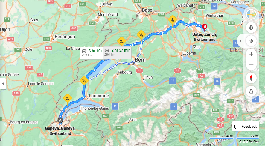 Anreise von Geneva Zu Uster Über E25, A5·Toll on route