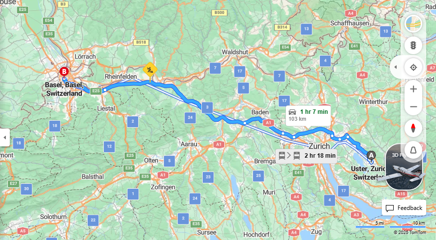 Anreise von Uster Zu Basel Über E60·Toll on route