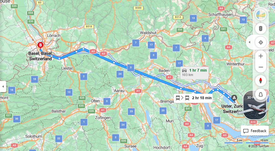 Anreise von Uster Zu Basel Über 

S9

IR36


