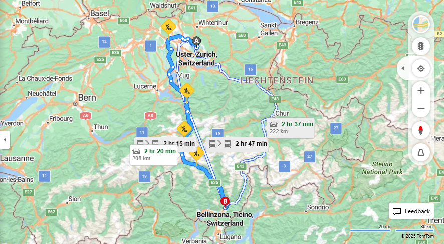 Anreise von Uster Zu Bellinzona Über E41, E35·Toll on route