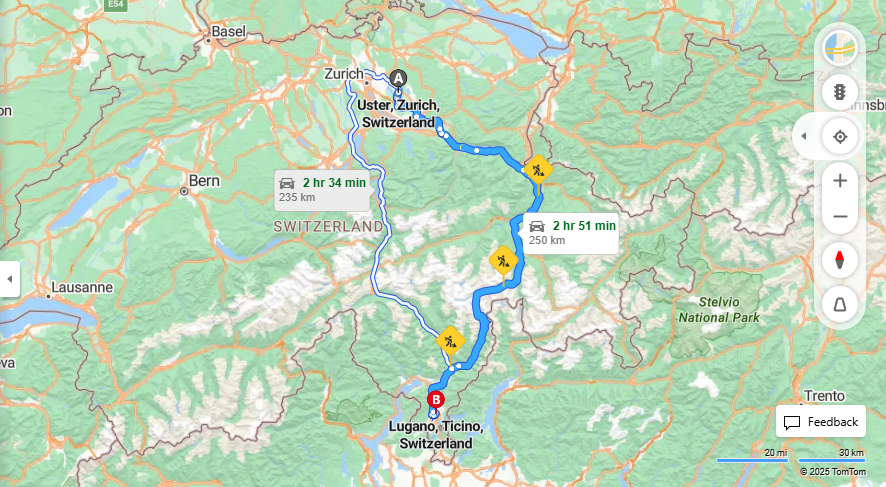 Anreise von Uster Zu Lugano Über a3, E43·Toll on route