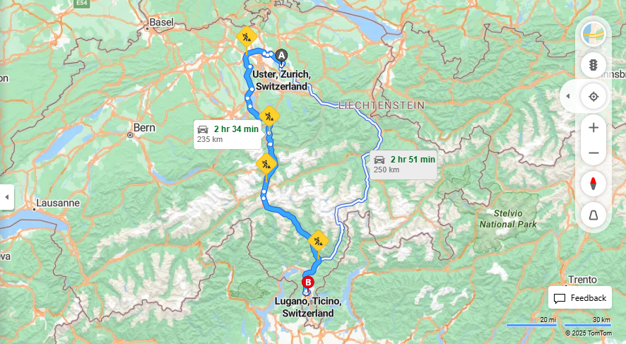 Anreise von Uster Zu Lugano Über E41, E35·Toll on route