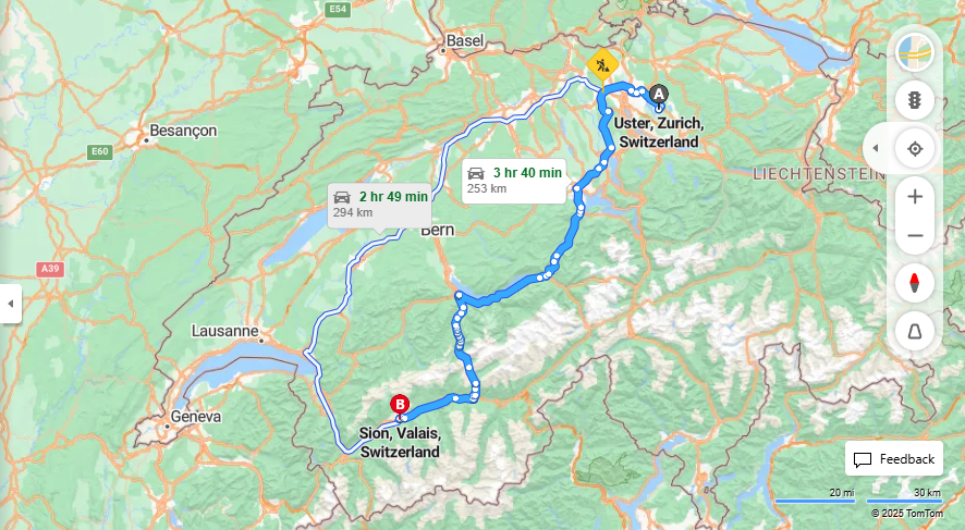 Anreise von Uster Zu Sion Über E41, a8·Toll on route