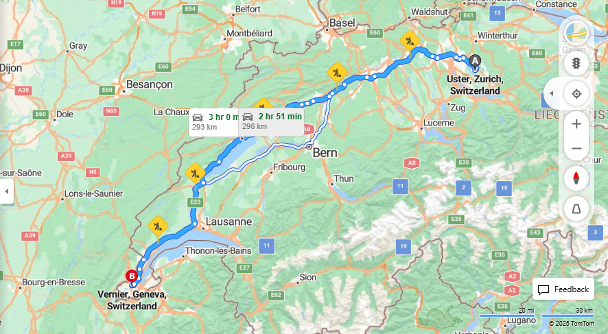 Anreise von Uster Zu Vernier Über E25, A5·Toll on route