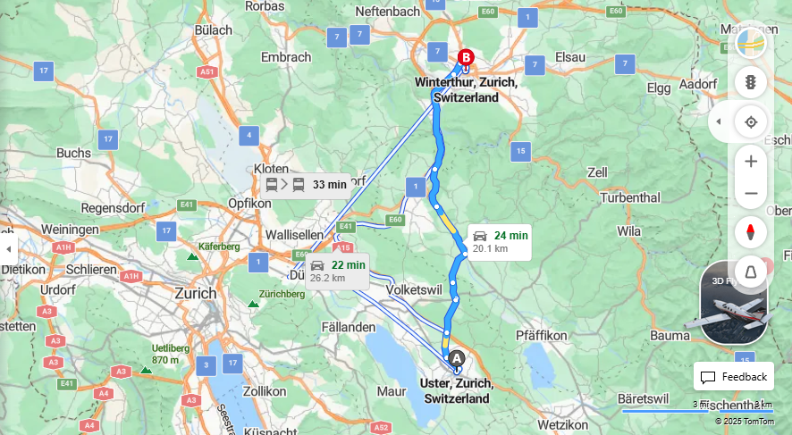 Anreise von Uster Zu Winterthur Über 1