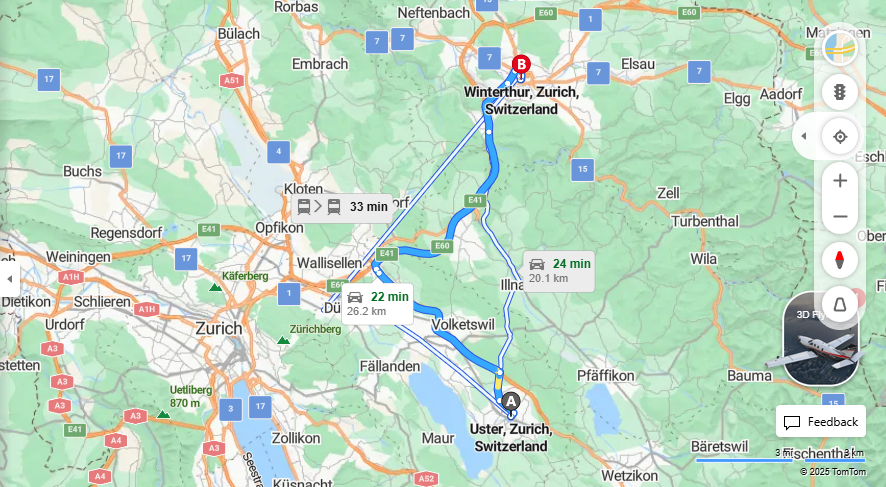Anreise von Uster Zu Winterthur Über a15, E41·Toll on route