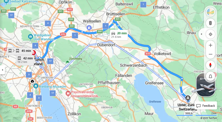 Anreise von Uster Zu Zurich Über a15, A1L·Toll on route