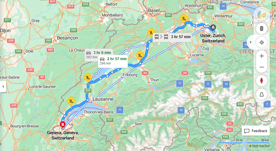 Anreise von Uster Zu Geneva Über a1, E25·Toll on route