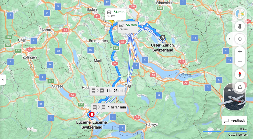 Anreise von Uster Zu Lucerne Über E41, a14·Toll on route