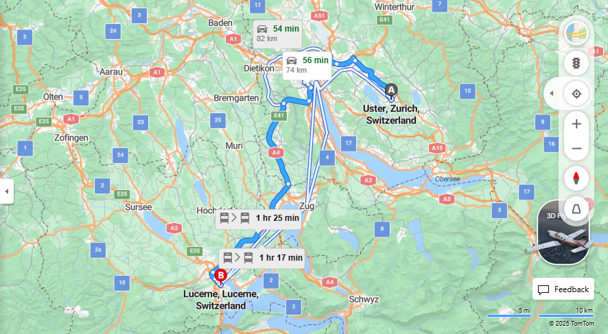 Anreise von Uster Zu Lucerne Über E41, A1L·Toll on route