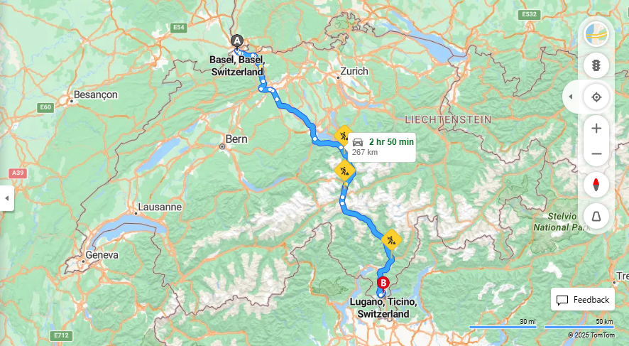 Anreise von Basel Zu Lugano Über E35·Toll on route
