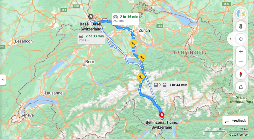 Anreise von Basel Zu Bellinzona Über E35, E41·Toll on route