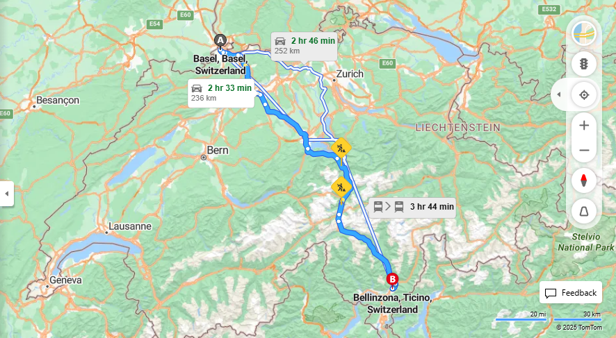 Anreise von Basel Zu Bellinzona Über E35·Toll on route