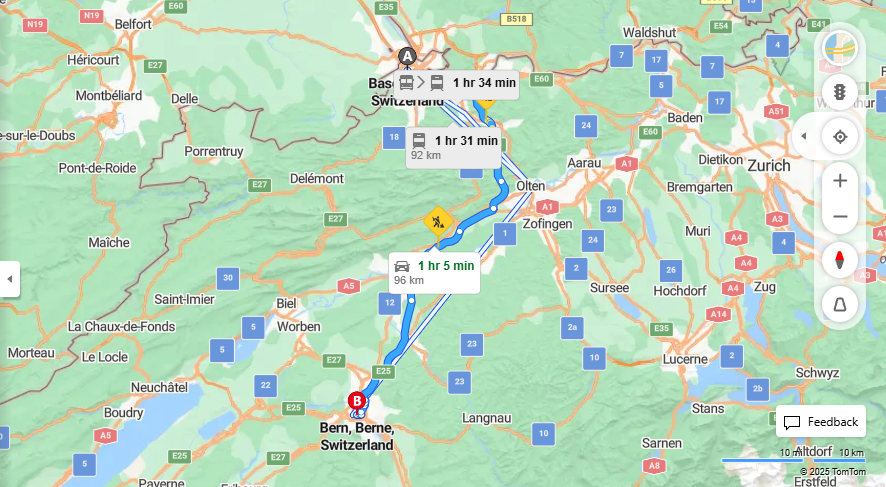 Anreise von Basel Zu Bern Über E25, E35·Toll on route