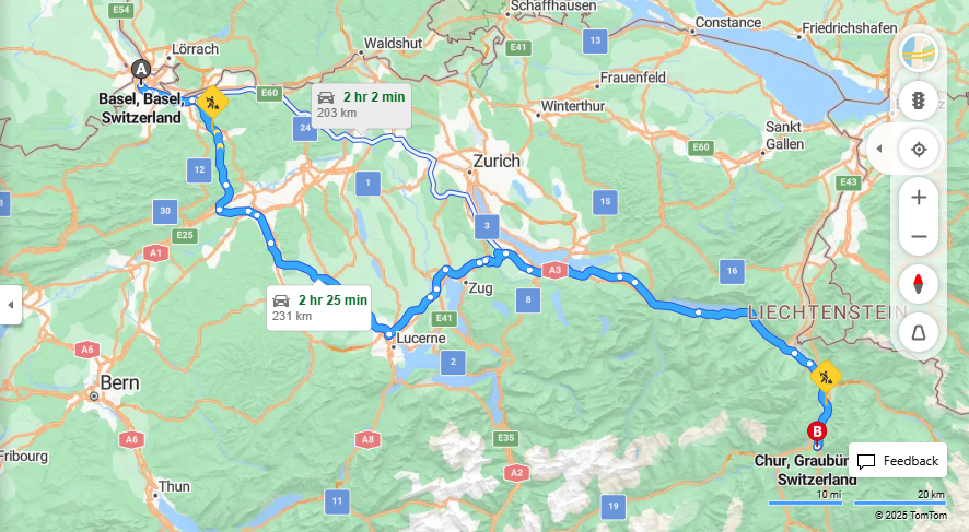 Anreise von Basel Zu Chur Über a14, a3·Toll on route