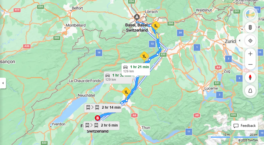 Anreise von Basel Zu Fribourg Über E25, e27·Toll on route