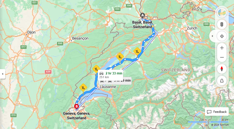 Anreise von Basel Zu Geneva Über E25·Toll on route