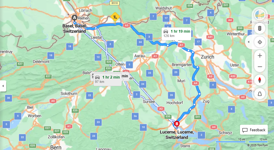 Anreise von Basel Zu Lucerne Über E60, E41·Toll on route