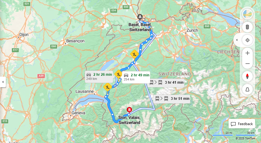 Anreise von Basel Zu Sion Über e27, Route de la Gruyère·Toll on route