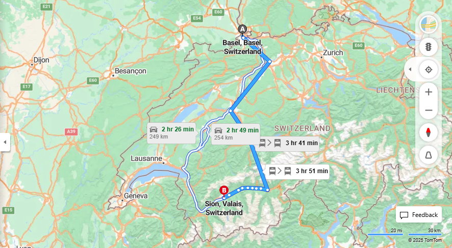 Anreise von Basel Zu Sion Über 

EC

R91


