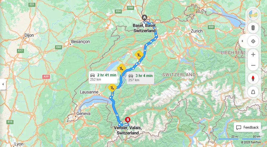 Anreise von Basel Zu Vernier Über E25, e27·Toll on route