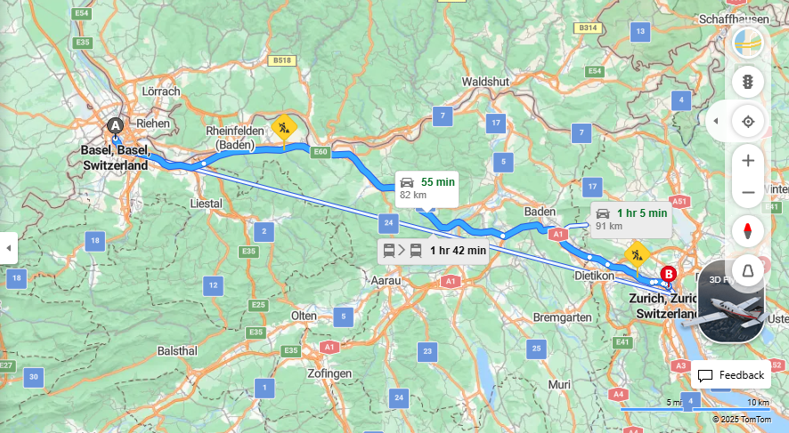 Anreise von Basel Zu Zurich Über E60·Toll on route