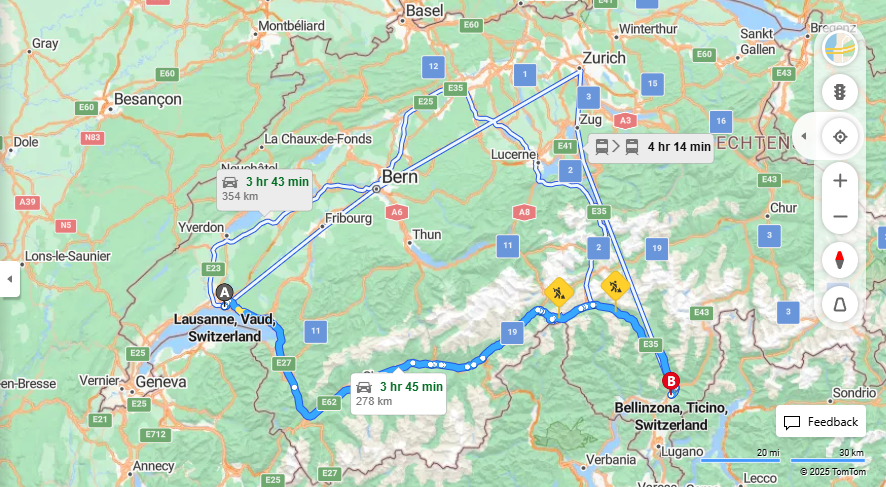 Anreise von Lausanne Zu Bellinzona Über E62, E35·Toll on route