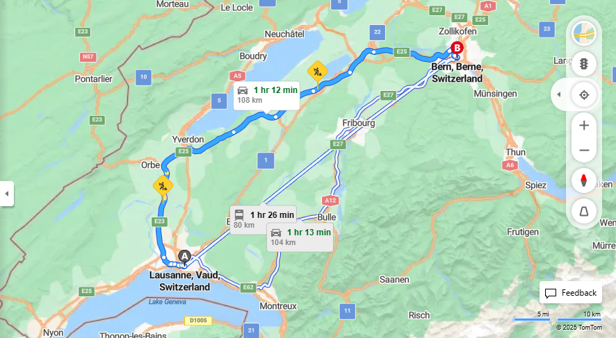 Anreise von Lausanne Zu Bern Über e23, E25·Toll on route
