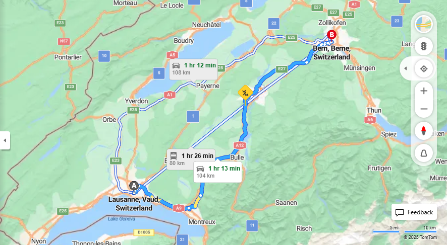 Anreise von Lausanne Zu Bern Über E62, e27·Toll on route