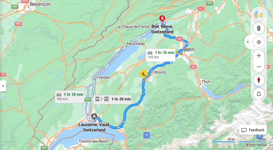 Anreise von Lausanne Zu Biel/Bienne Über E62, e27·Toll on route