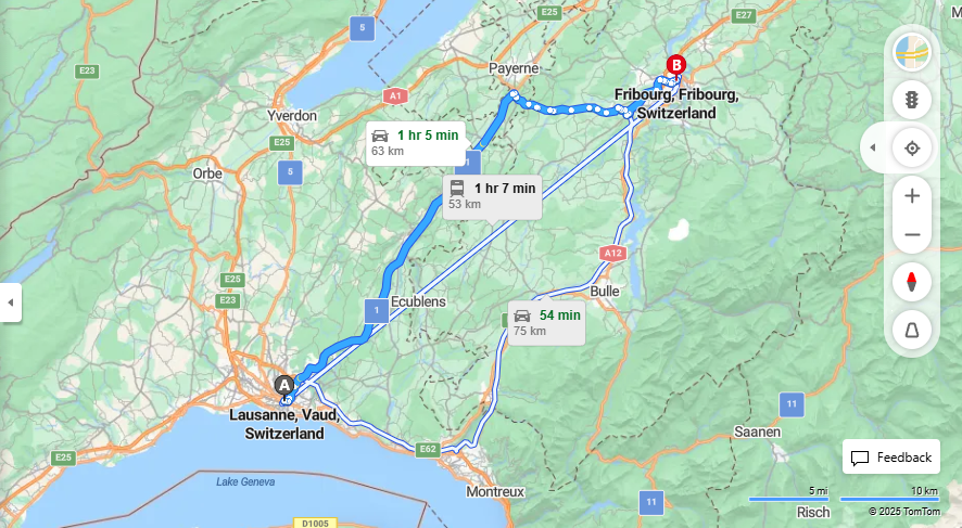 Anreise von Lausanne Zu Fribourg Über 1·Toll on route