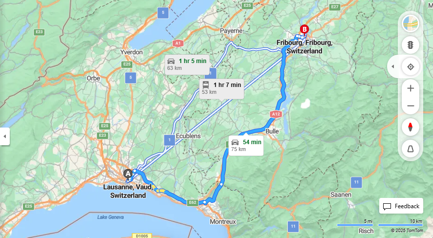 Anreise von Lausanne Zu Fribourg Über E62, e27·Toll on route