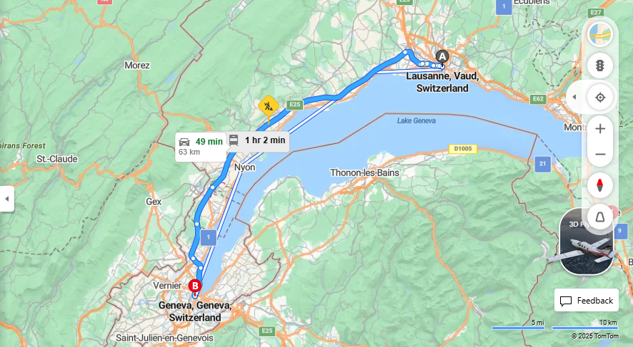 Anreise von Lausanne Zu Geneva Über E62, E25·Toll on route
