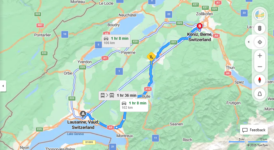 Anreise von Lausanne Zu Köniz Über E62, e27·Toll on route