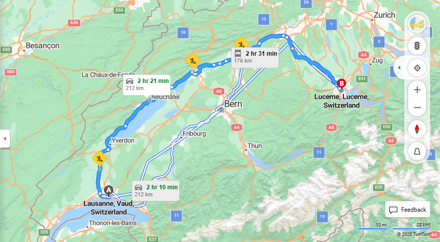Anreise von Lausanne Zu Lucerne Über A5, E35·Toll on route