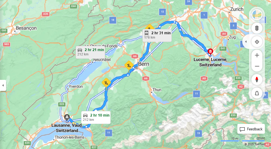 Anreise von Lausanne Zu Lucerne Über e27, E35·Toll on route