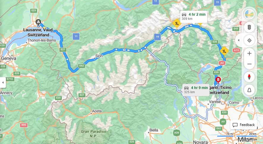 Anreise von Lausanne Zu Lugano Über E62, E35·Toll on route