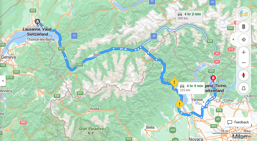 Anreise von Lausanne Zu Lugano Über E62, Iselle - Brig·Toll on route