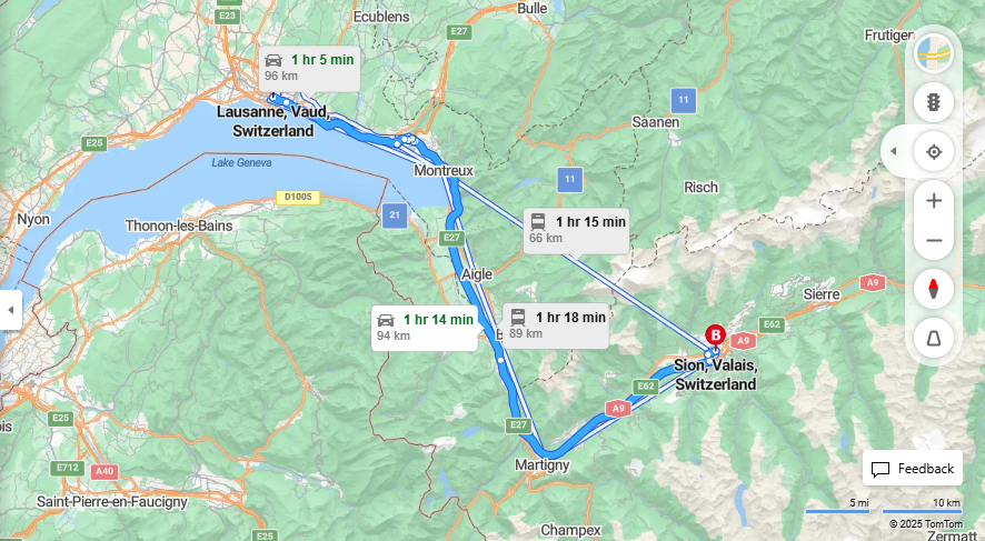 Anreise von Lausanne Zu Sion Über 12, E62·Toll on route