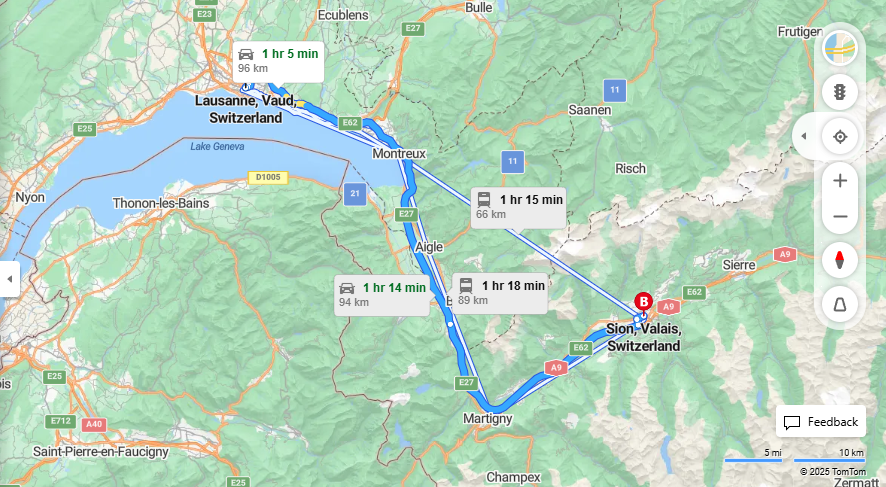 Anreise von Lausanne Zu Sion Über E62, e27·Toll on route
