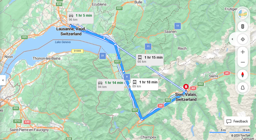 Anreise von Lausanne Zu Sion Über 

IR95


